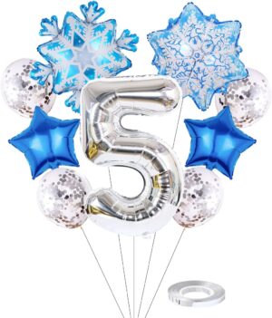 Lot de 5 ballons flocons argent pour anniversaire La Reine des Neiges