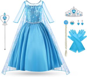 Déguisement Elsa Reine des Neiges enfant avec baguette et couronne