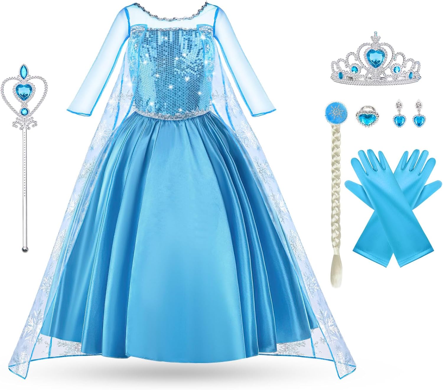 Déguisement Elsa La Reine des Neiges enfant avec couronne et baguette