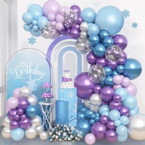 Kit arche de ballons Frozen bleu violet et argent, 115 pièces