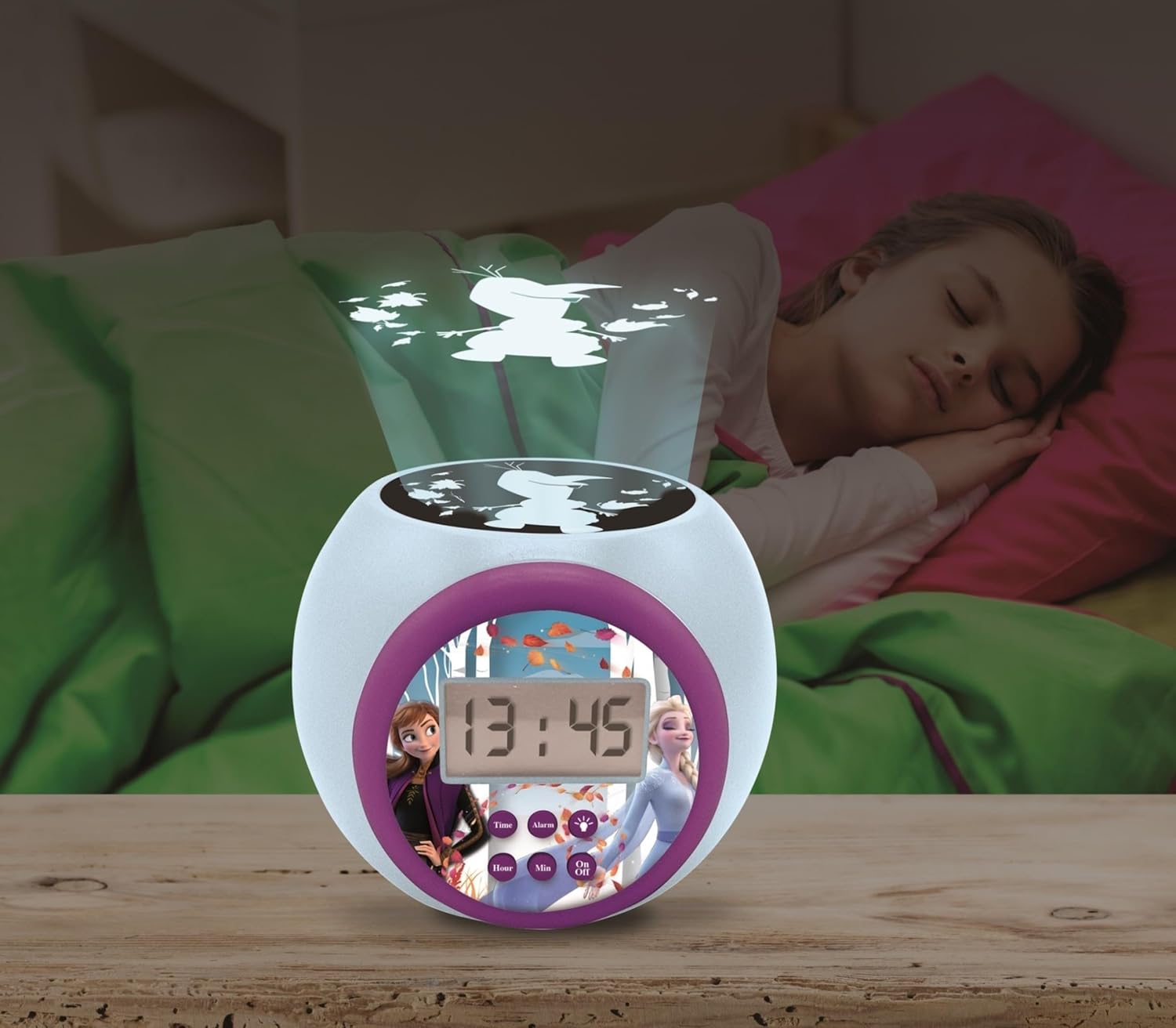 Réveil projecteur Disney La Reine des Neiges Anna Elsa avec veilleuse LCD – Image 6