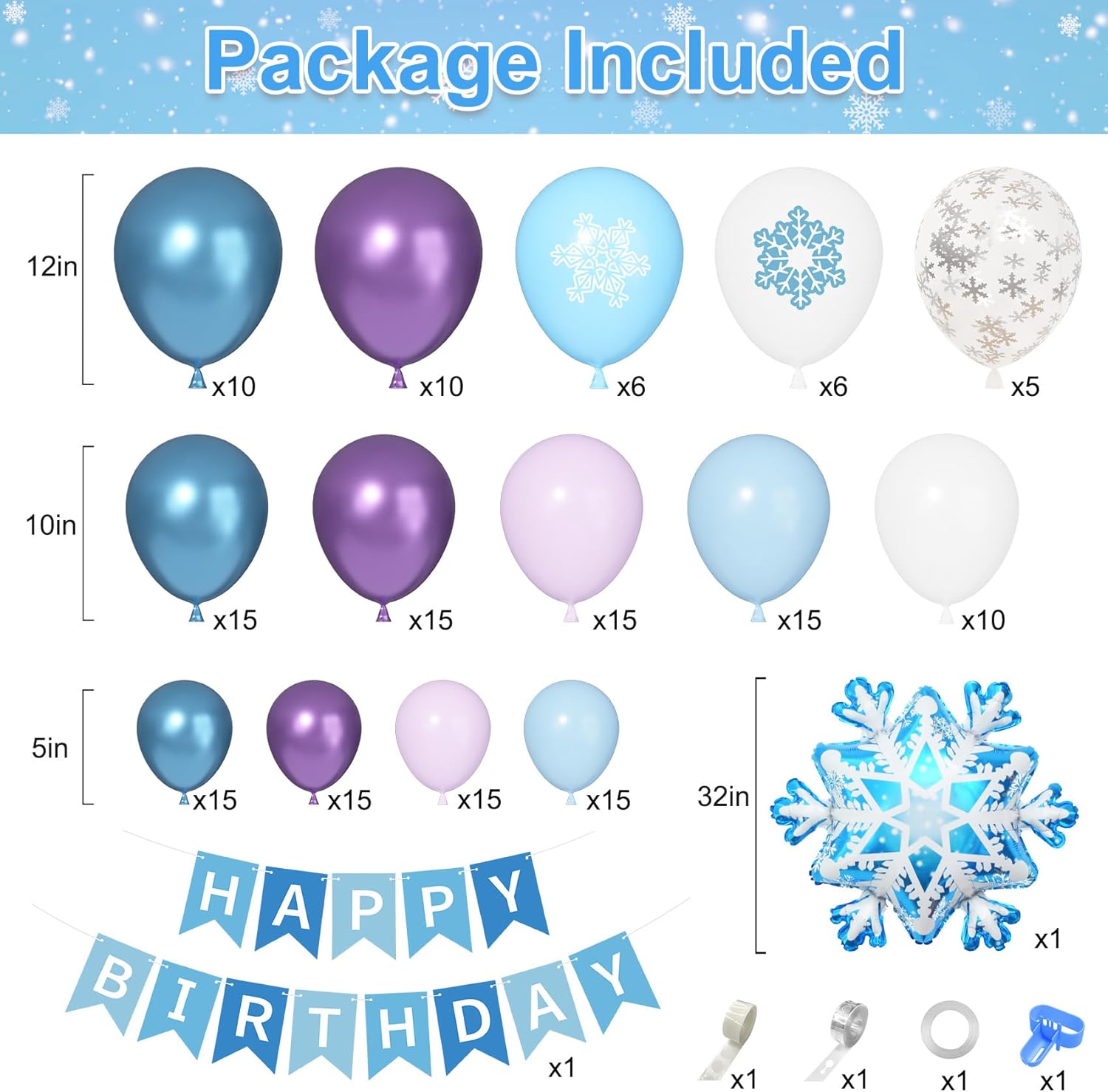 Kit de 173 pièces ballons La Reine des Neiges violet blanc 12 pouces – Image 2