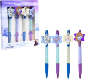 Lot de 4 stylos Disney Frozen à encre noire, motif 3D Elsa Anna Olaf