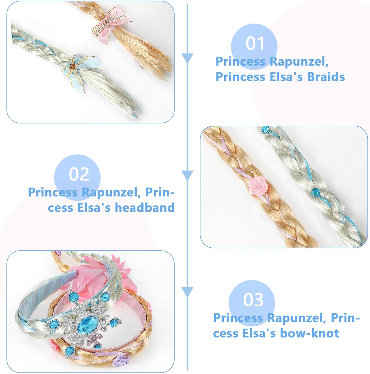 Perruque Elsa/Rapunzel à longue tresse avec couronne et fleurs – Image 2