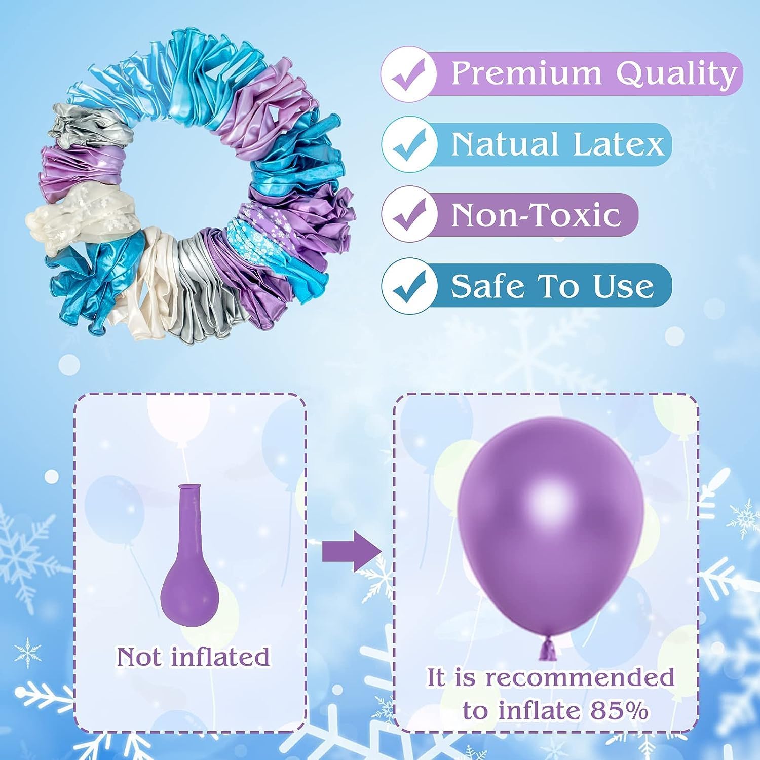 Kit de 162 ballons La Reine des Neiges bleu et violet avec flocons – Image 3