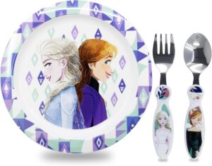 Set repas enfant Frozen avec assiette et couverts en acier inoxydable