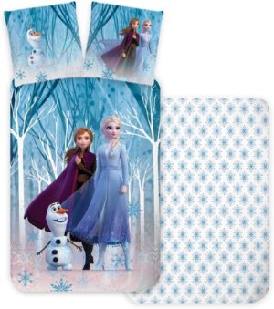 Parure de lit La Reine des Neiges réversible en 100% coton avec Elsa, Anna et Olaf