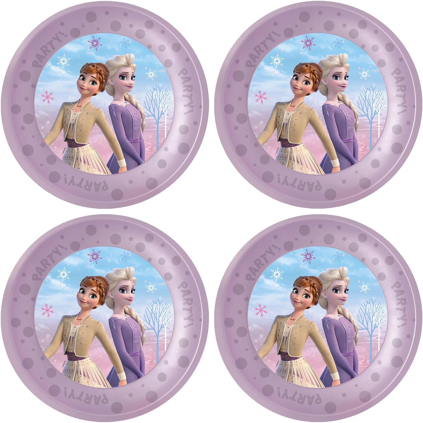 Assiettes réutilisables Frozen II Anna et Elsa en plastique, lot de 4