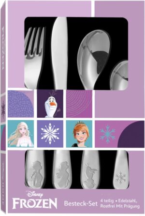 Couverts enfant La Reine des Neiges en acier inoxydable, 4 pièces Elsa Anna Olaf
