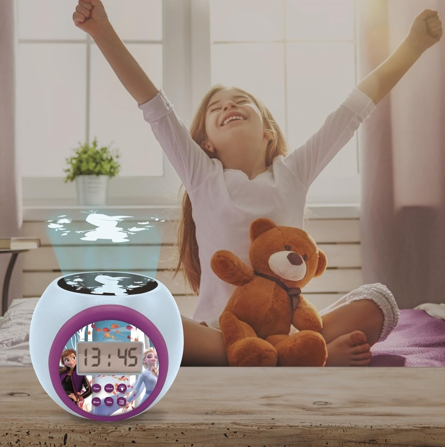 Réveil projecteur Disney La Reine des Neiges Anna Elsa avec veilleuse LCD – Image 5