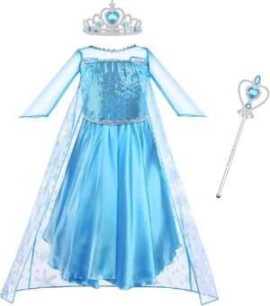 Robe Elsa La Reine des Neiges bleue avec accessoires 3 pièces 130