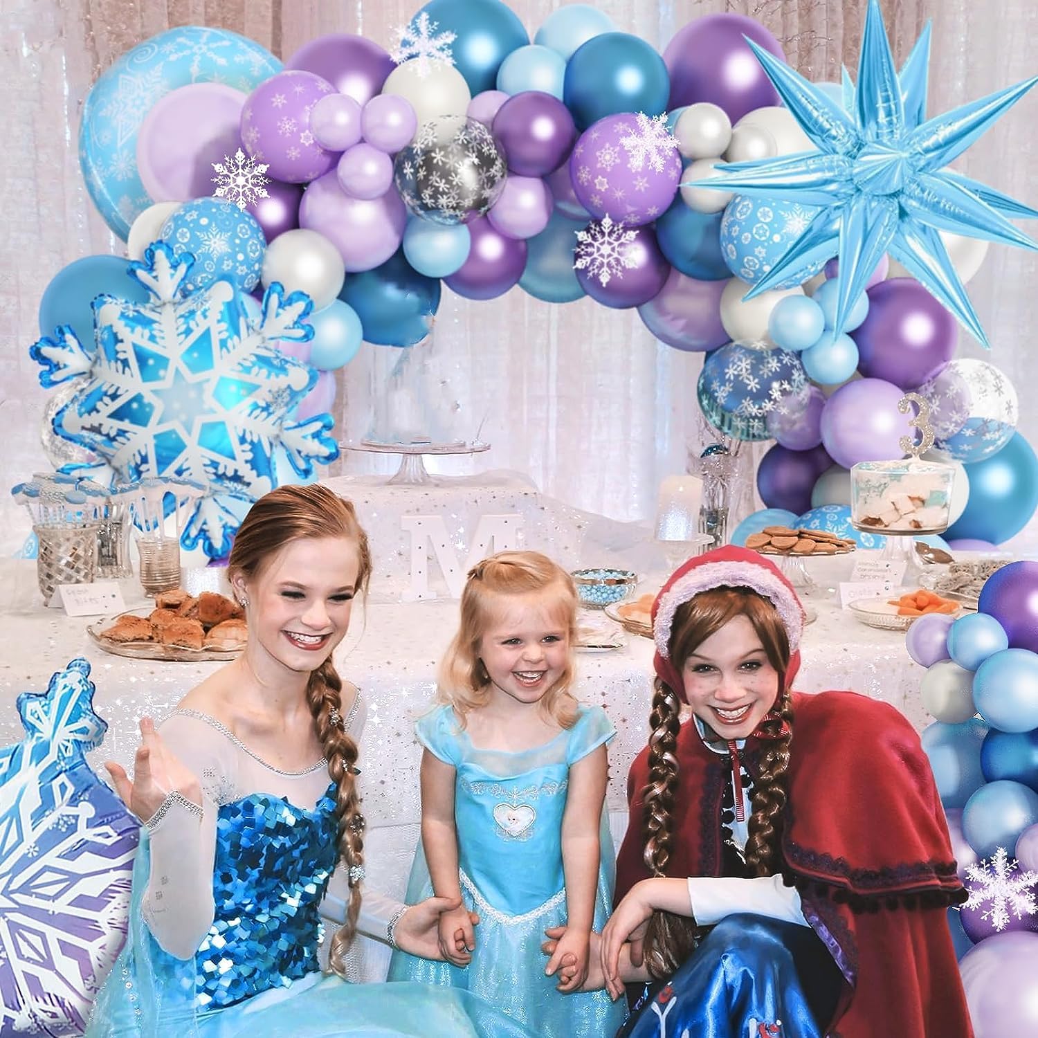 Kit de 162 ballons La Reine des Neiges bleu et violet avec flocons – Image 5