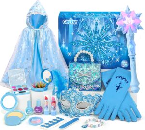 Coffret Elsa Reine des Neiges avec cape, maquillage et accessoires pour fille 3 à 8 ans
