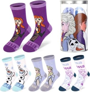 Lot de 4 paires de chaussettes Disney La Reine des Neiges en coton avec tirelire ronde