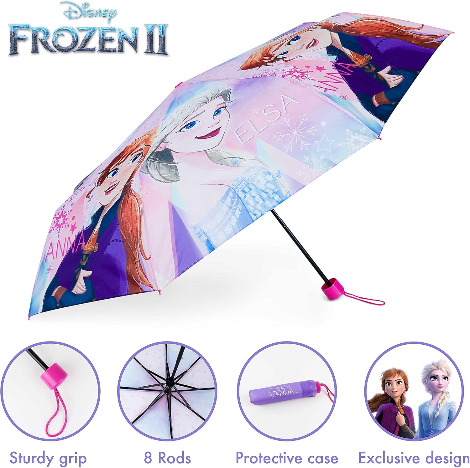 Parapluie pliant enfant Frozen avec housse de rangement – Image 3