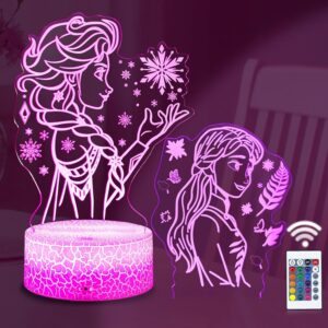 Veilleuse LED 3D Elsa Princesse en acrylique, 16 couleurs