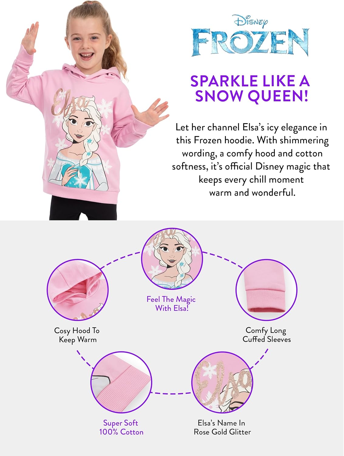Sweat à capuche enfant Elsa Frozen Disney pour fille – Image 7