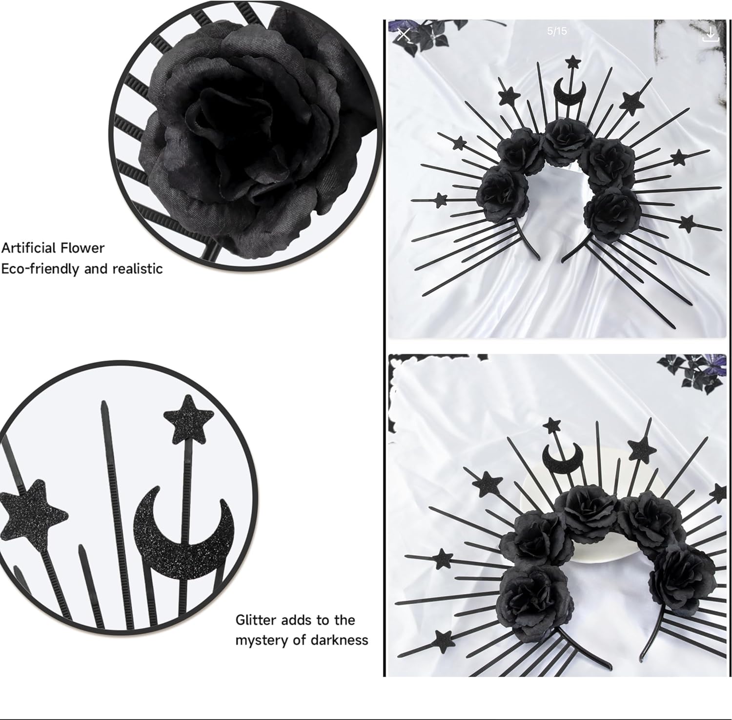 Bandeau gothique à roses et tête de mort noire, Déesse de la Reine des Neiges – Image 7