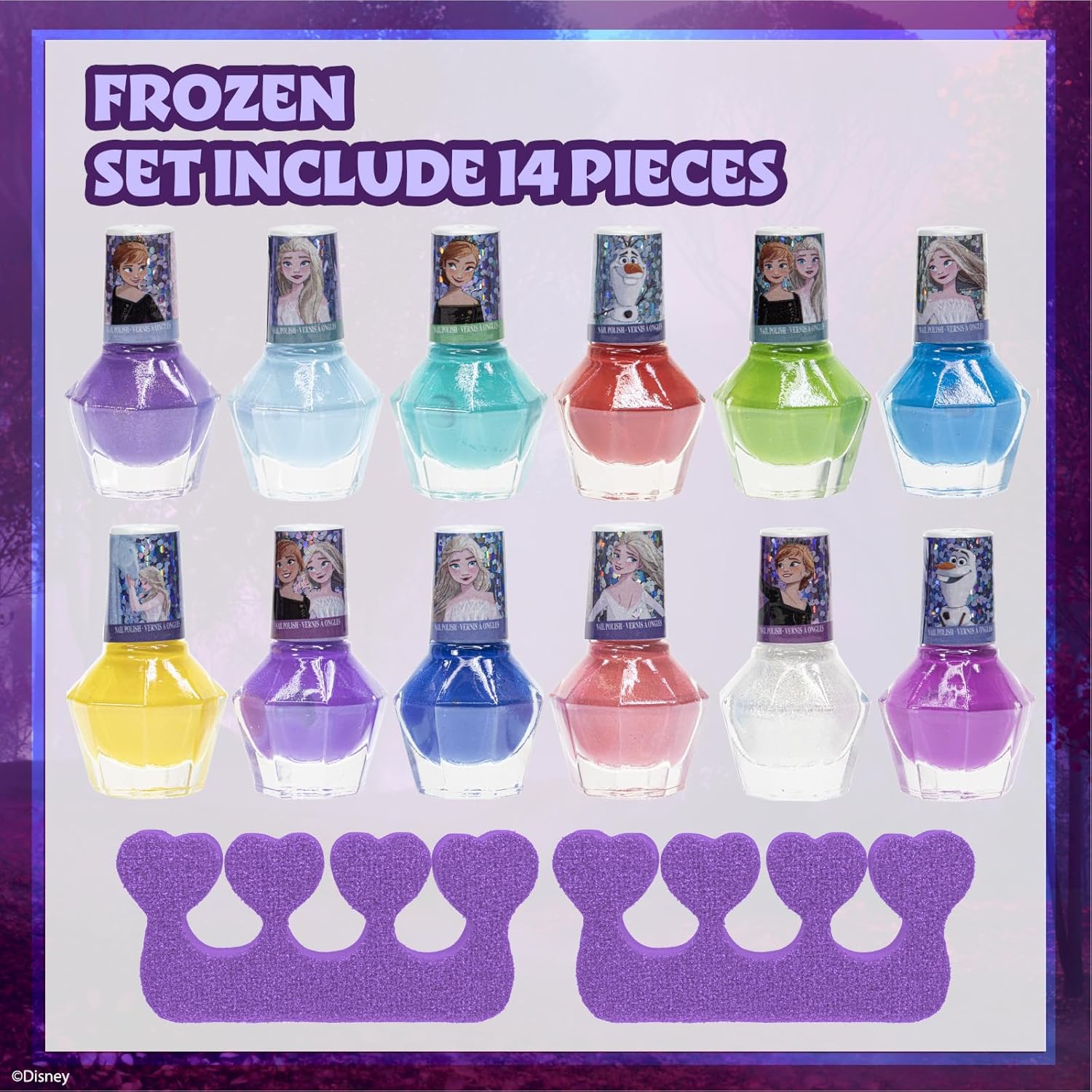 Kit Disney Frozen 2 de vernis à ongles non toxique pour enfants avec espaceurs d'orteils, 12 pièces – Image 2
