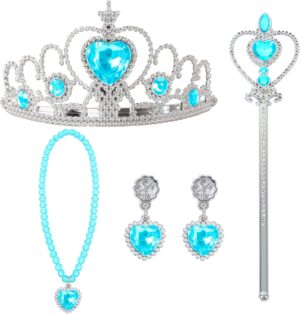 Parure Reine des Neiges bleu 5 pièces avec couronne et collier