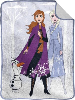 Couverture sherpa Disney La Reine des Neiges, scène hivernale en 100% microfibre, 130x150 cm