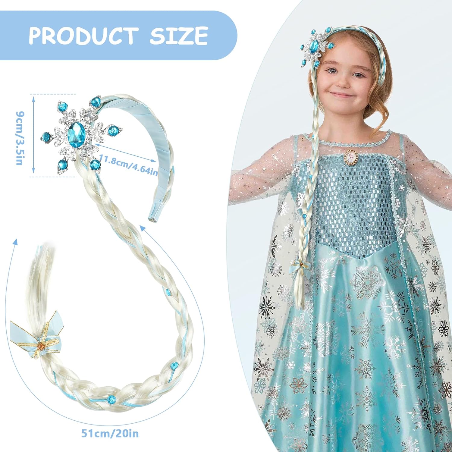 Perruque Elsa/Rapunzel à longue tresse avec couronne et fleurs – Image 3