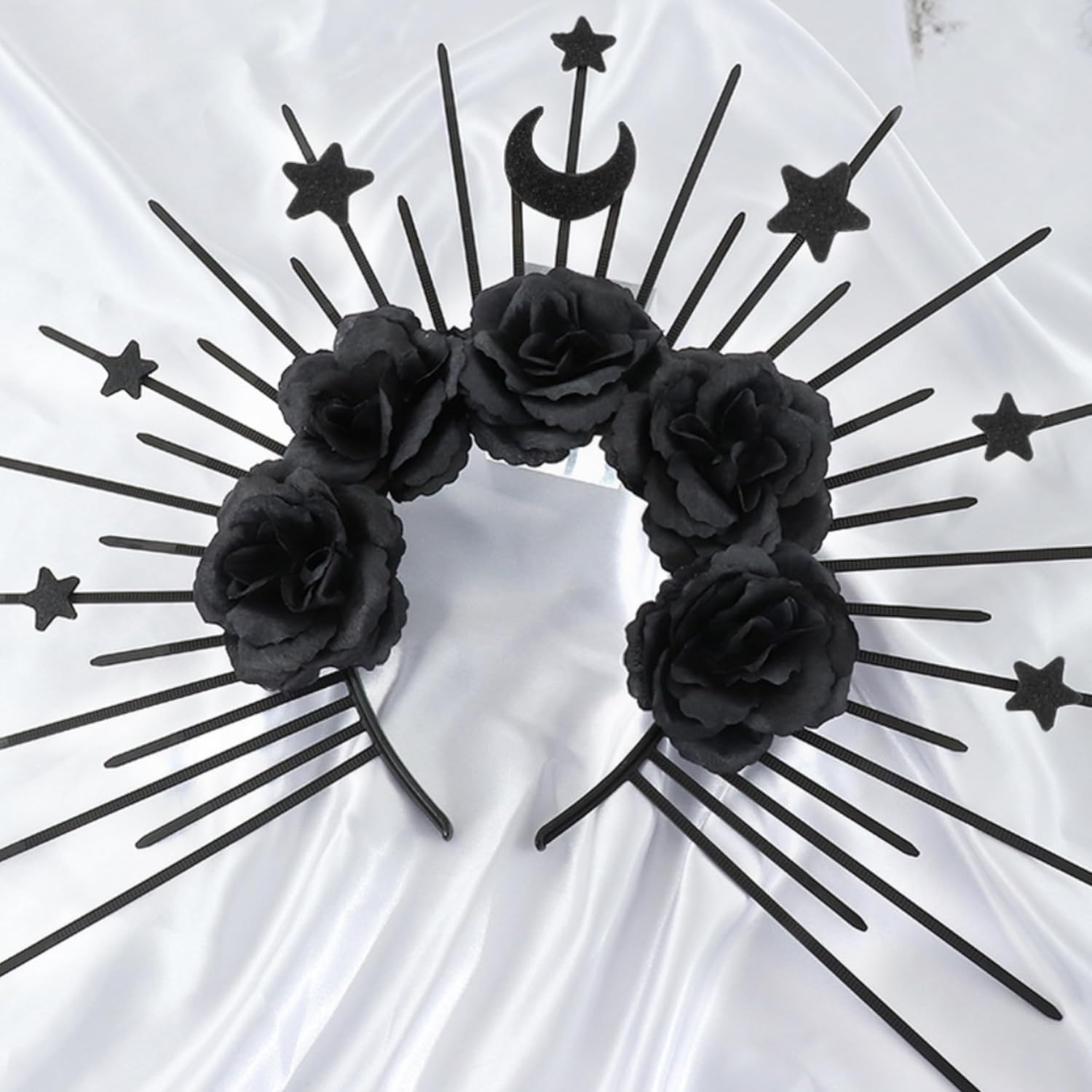 Bandeau gothique à roses et tête de mort noire, Déesse de la Reine des Neiges – Image 6