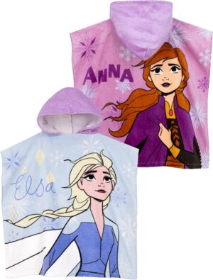Poncho de bain Disney Reine des Neiges bleu avec Anna et Elsa, taille unique