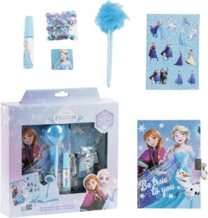 Set agenda enfant La Reine des Neiges avec stylo fuzzy, stickers Elsa et Anna