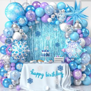 Kit anniversaire Reine des Neiges 139 pcs avec ballons, bannière Happy Birthday et rideau paillette