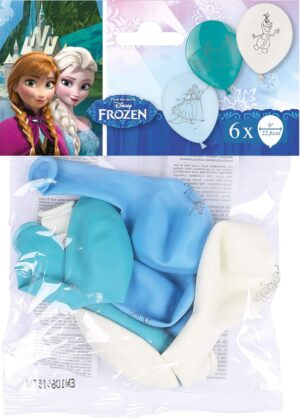 Ballons Disney Frozen Reine des Neiges bleu/blanc lot de 6, 9 x22,8 cm