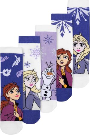 Socquettes fille Disney La Reine des Neiges violet/blanc, lot de 5, taille 31-34