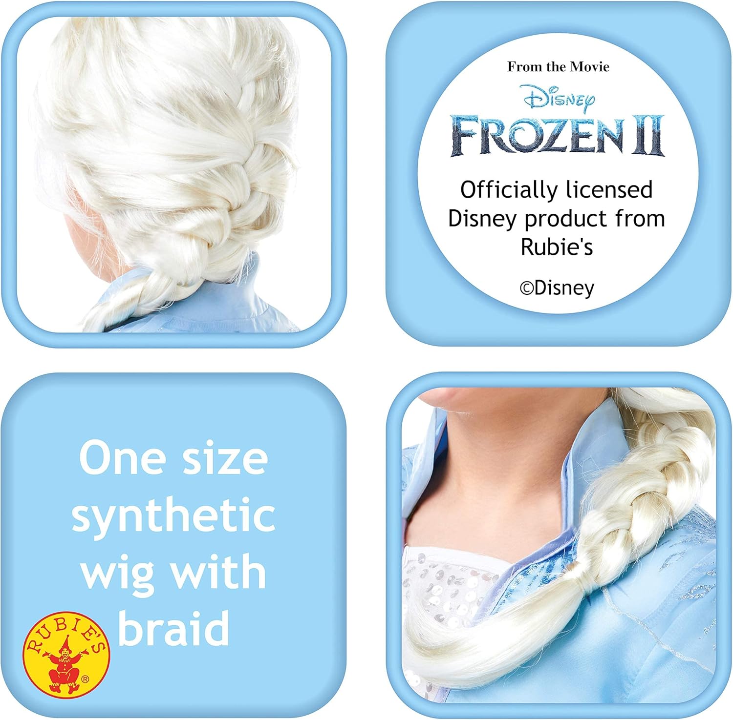 Perruque Elsa enfant avec tresse 30 cm, La Reine des Neiges 2 Rubies – Image 2