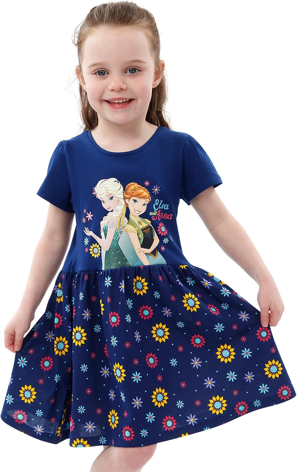 Robe Disney La Reine des Neiges fille à manches courtes Anna et Elsa – Image 3