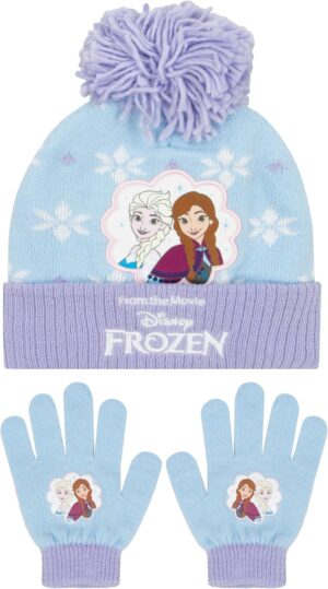 Ensemble bonnet et gants Disney Frozen Anna et Elsa bleu taille unique