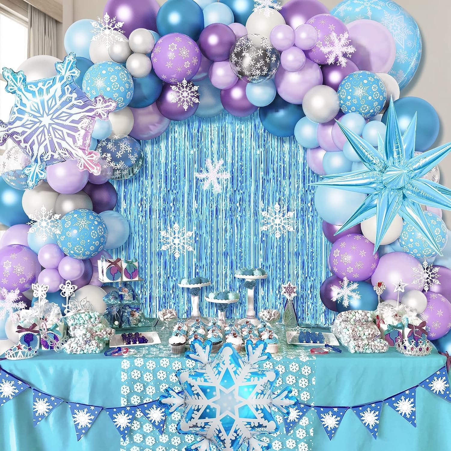 Kit de 162 ballons La Reine des Neiges bleu et violet avec flocons – Image 7