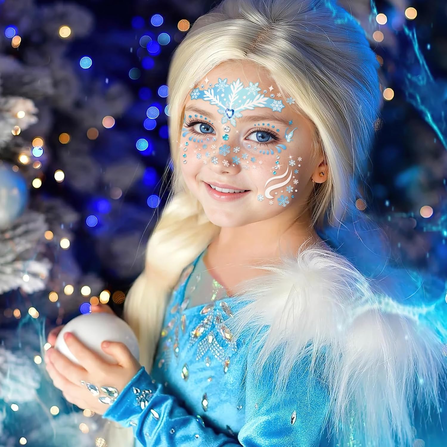 Tatouages visage La Reine des Neiges Elsa avec pierres scintillantes – Image 3