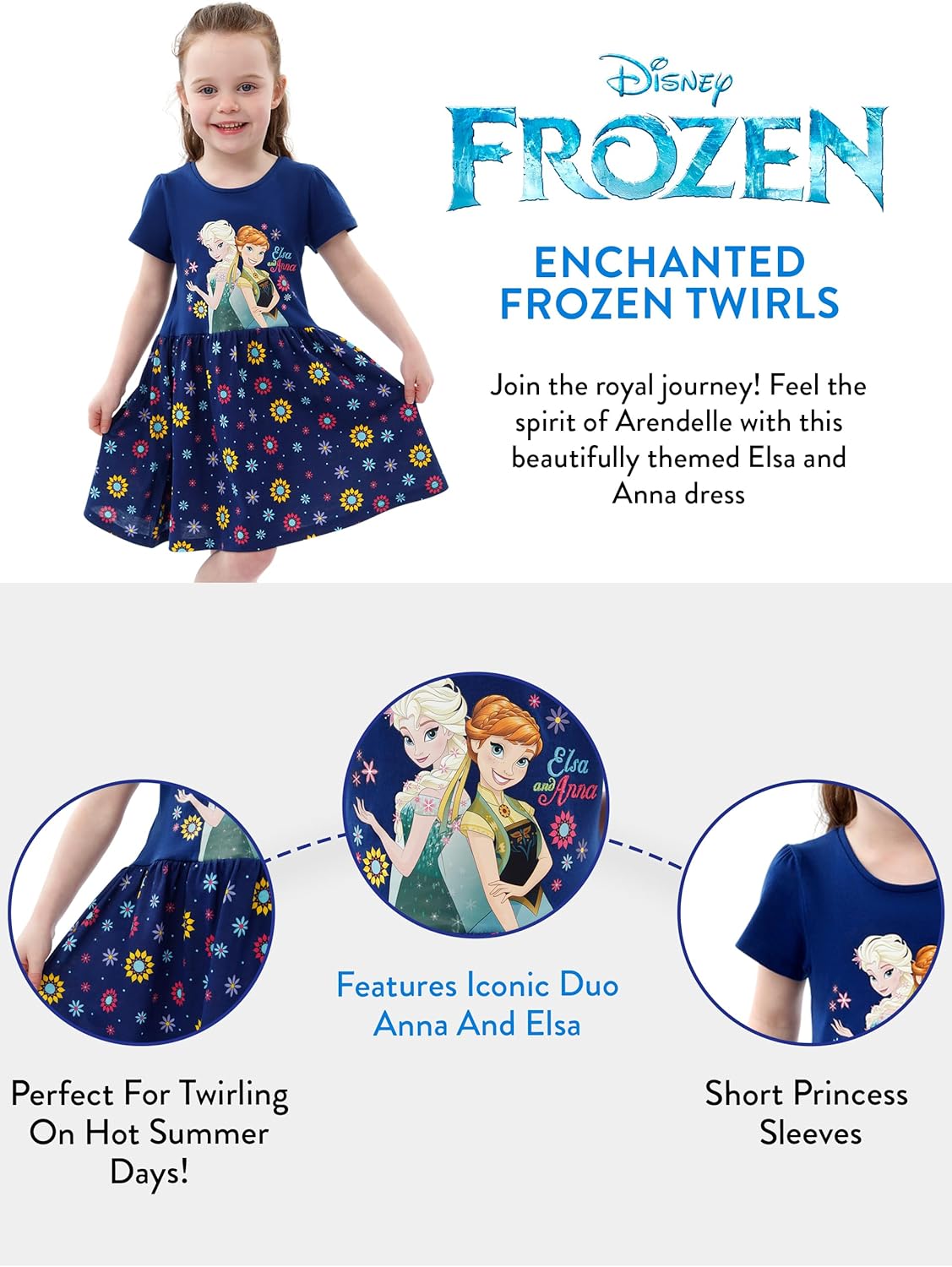 Robe Disney La Reine des Neiges fille à manches courtes Anna et Elsa – Image 7