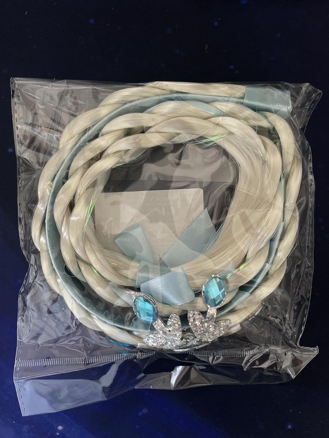 Bandeau perruque Raiponce Reine des Neiges enfant avec tresse 60 cm – Image 3
