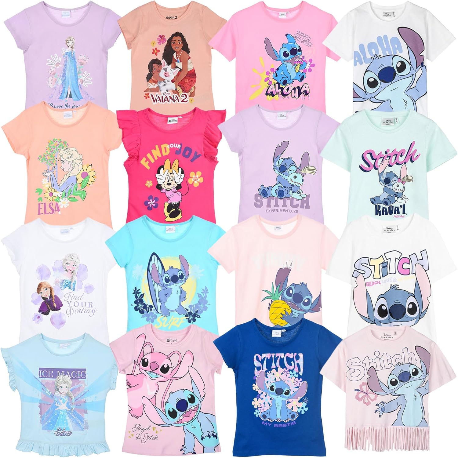 T-shirt fille Disney Frozen Ariel en 100 % coton, Elsa et Anna