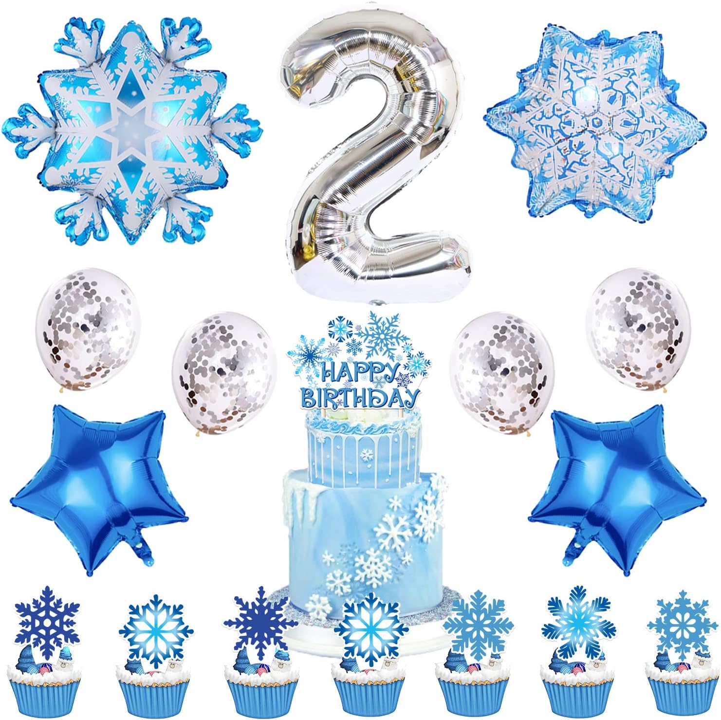 Lot de 2 ballons La Reine des Neiges flocons de neige en aluminium et latex – Image 5