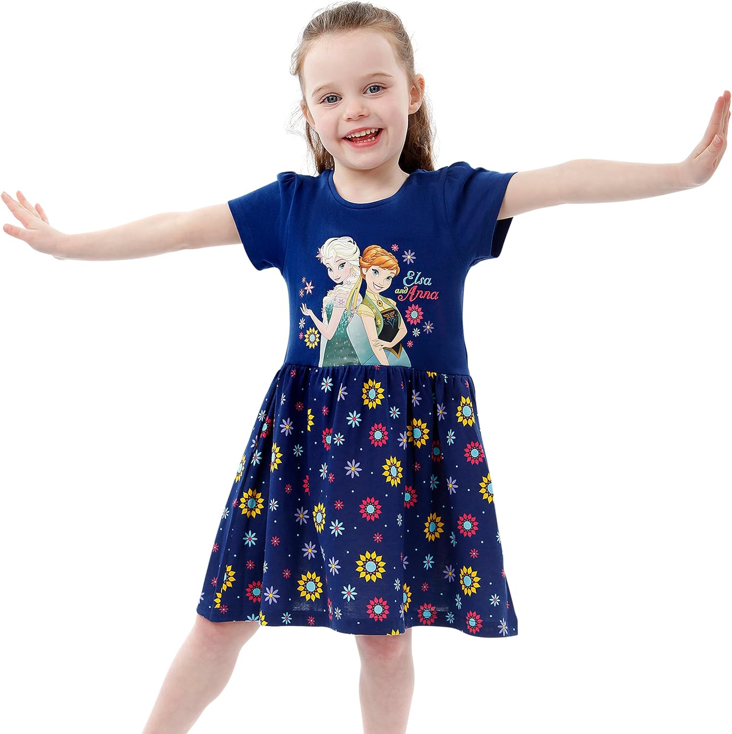 Robe Disney La Reine des Neiges fille à manches courtes Anna et Elsa – Image 2