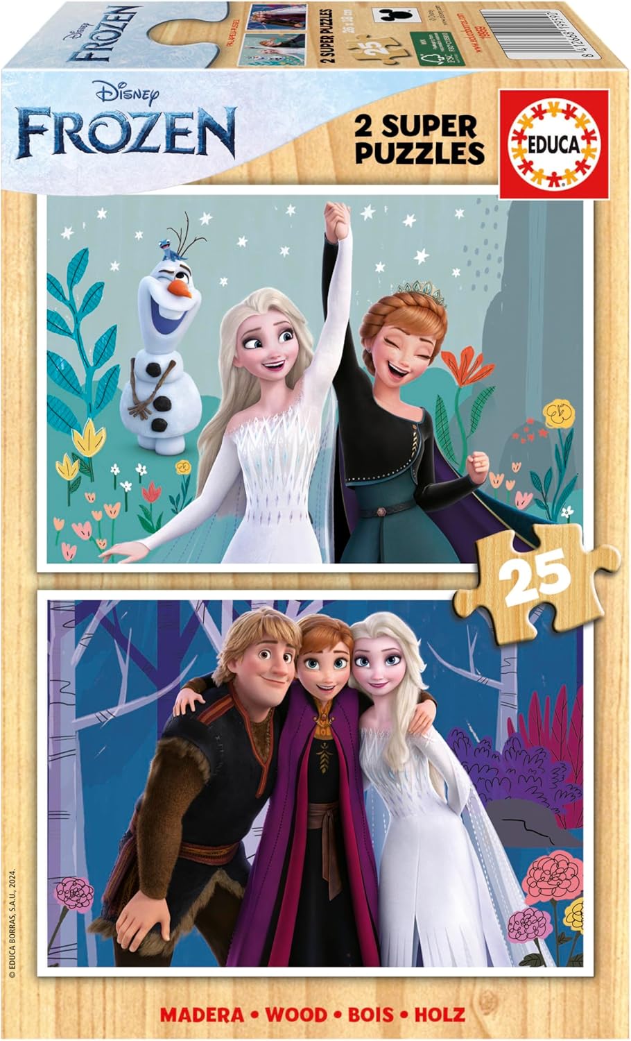 Reine des Neiges, lot Educa de 2 puzzles en bois 25 pièces
