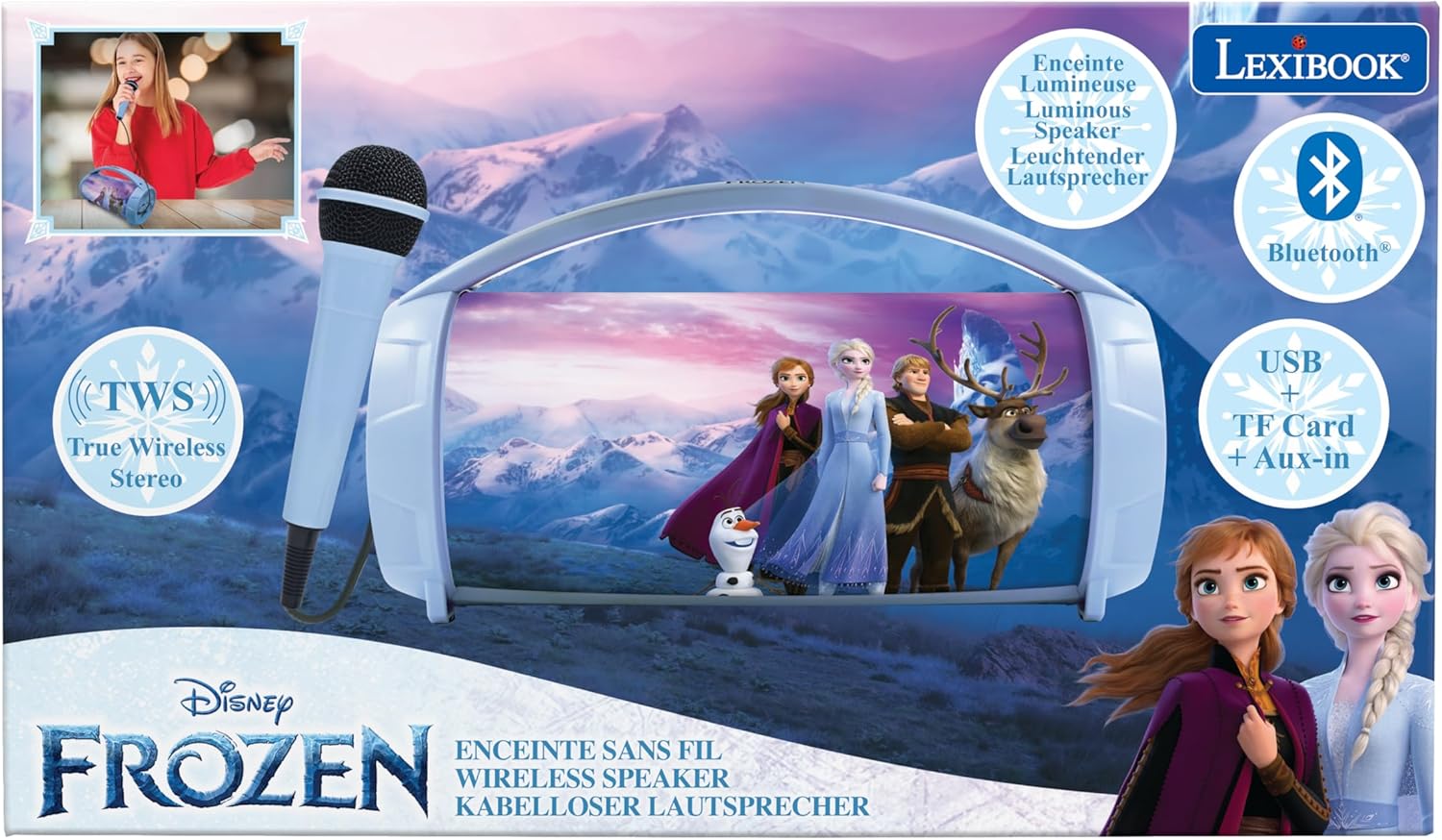 Enceinte karaoké lumineuse La Reine des Neiges Lexibook avec micro – Image 5