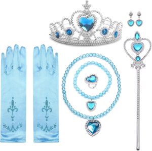 Accessoires 7 pièces Reine des Neiges pour fille avec gants et bijoux