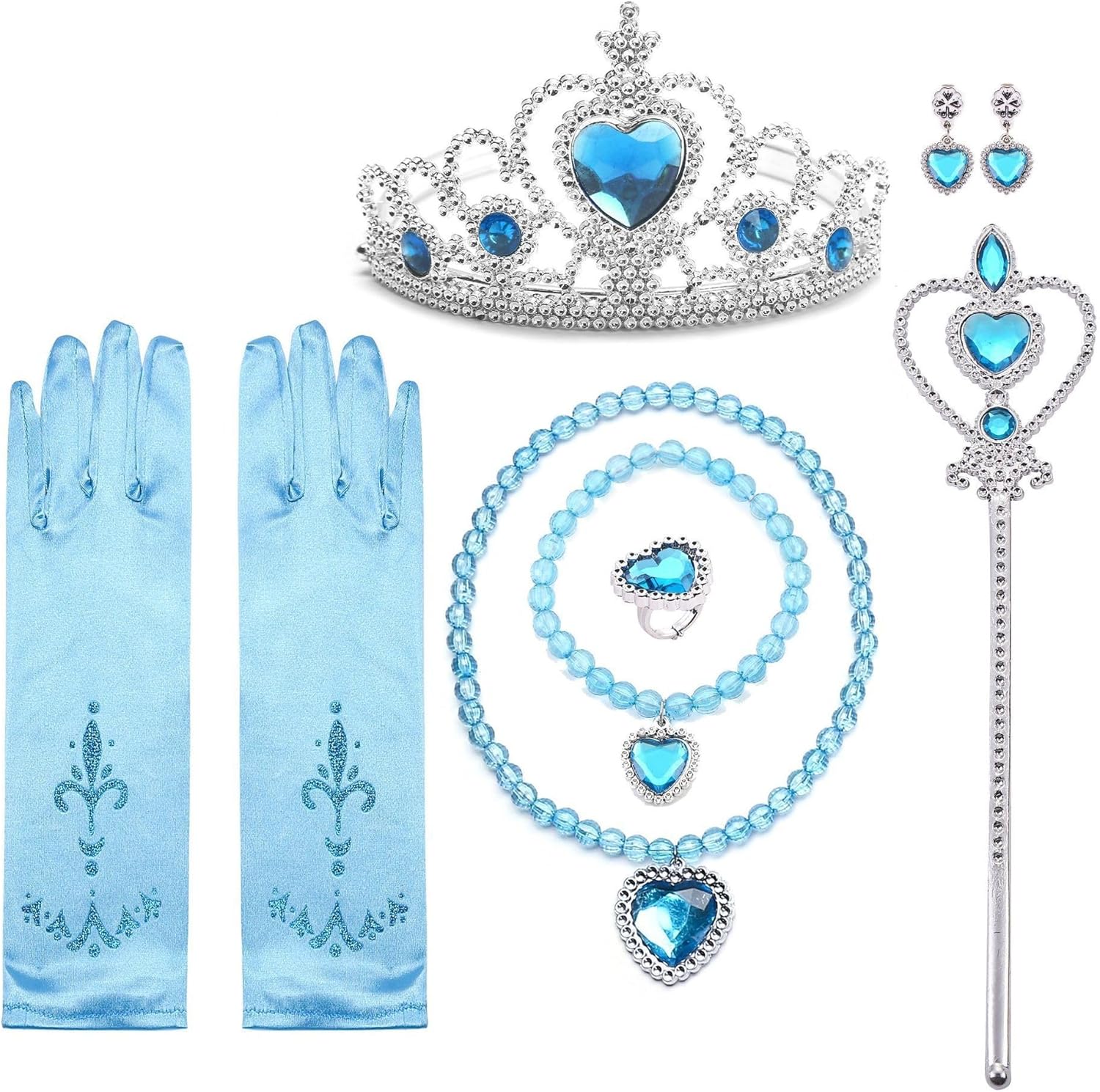Accessoires 7 pièces Reine des Neiges pour fille avec gants et bijoux