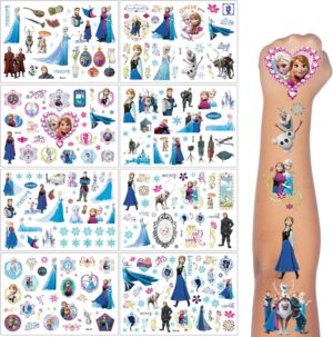 Tatouages temporaires La Reine des Neiges Elsa et Anna, kit 8 pièces étanche pour enfant