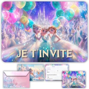 Cartes d'invitation Elsa La Reine des Neiges avec enveloppes assorties, lot de 12