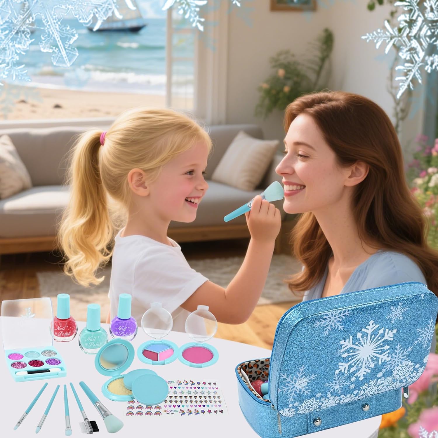 Coffret maquillage lavable Reine des Neiges avec couronne pour enfant – Image 7