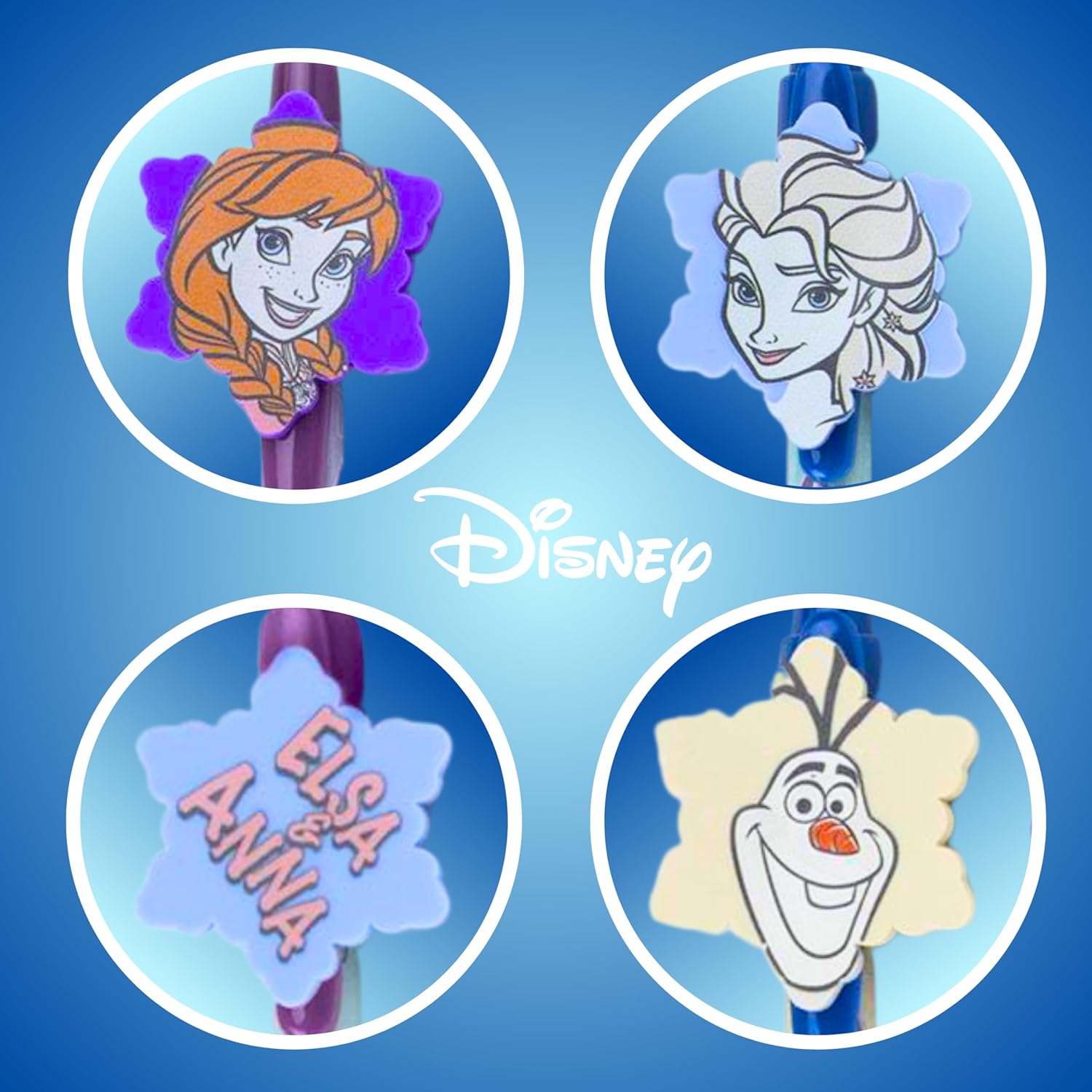 Lot de 4 stylos Disney Frozen à encre noire, motif 3D Elsa Anna Olaf – Image 4